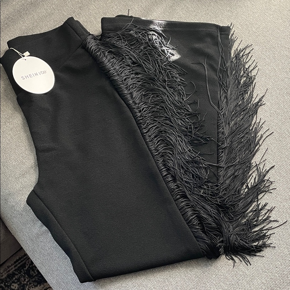 SHEIN Black Wide Leg Fringe Pants